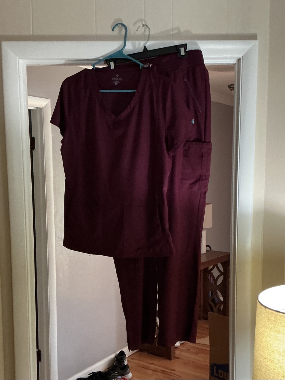 Med Couture Women’s V-Neck Scrub Set in Burgundy